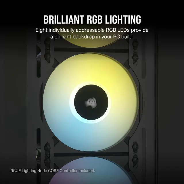 Alt view image 4 of 7 - CORSAIR iCUE AF120 RGB ELITE 120mm PWM Triple Fan Kit - Eight RGB LEDs Per Fan - Included iCUE Lighting Node CORE Controller -  AirGuide Technology