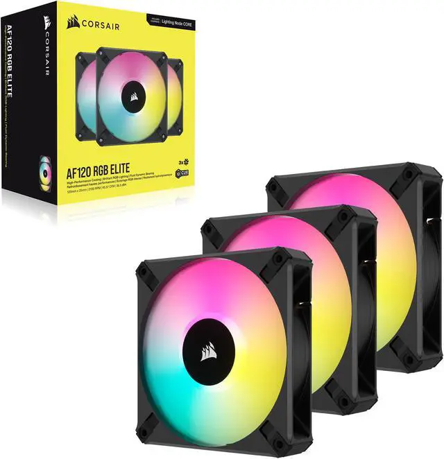 Alt view image 7 of 7 - CORSAIR iCUE AF120 RGB ELITE 120mm PWM Triple Fan Kit - Eight RGB LEDs Per Fan - Included iCUE Lighting Node CORE Controller -  AirGuide Technology