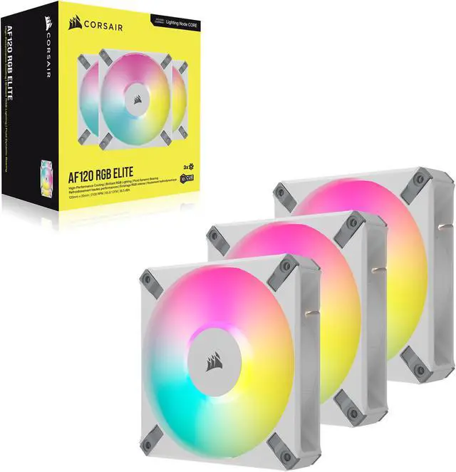 Alt view image 7 of 7 - Corsair iCUE AF120 RGB Elite 120mm PWM Triple Fan Kit - Eight RGB LEDs Per Fan - AirGuide Technology - Fluid Dynamic Bearing - Zero RPM Fan Mode - Included iCUE Lighting Node CORE Controller - White
