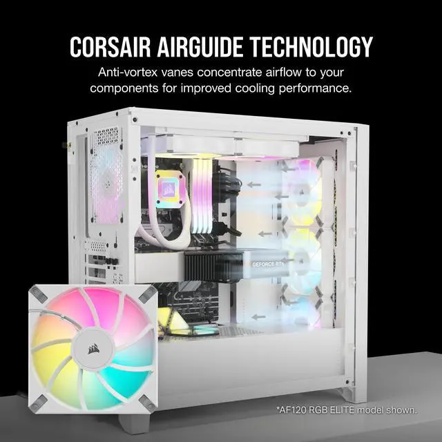 Alt view image 5 of 7 - CORSAIR iCUE AF140 RGB ELITE 140mm PWM Dual Fan Kit - White - Eight RGB LEDs Per Fan - Included iCUE Lighting Node CORE Controller -  AirGuide Technology