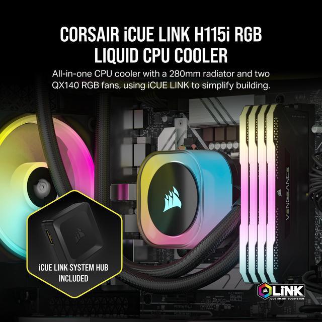 CORSAIR iCUE LINK H115i RGB Liquid CPU - QX140 RGB Fans - 280mm Radiator - Fits Intel LGA 1700, AMD - iCUE LINK System Hub Included - Newegg.com