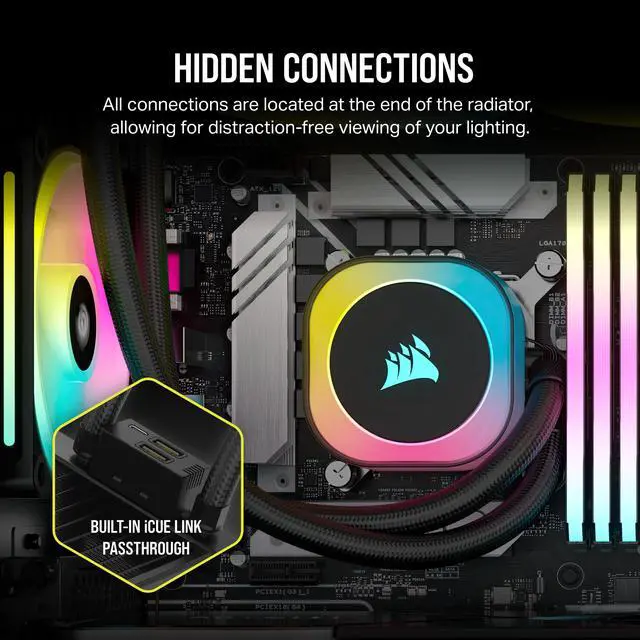 Alt view image 4 of 10 - CORSAIR iCUE Link H115i RGB Liquid CPU Cooler - 280mm AIO - QX140 RGB Fans - Fits Intel® LGA 1700, AMD® AM5 - iCUE Link System Hub Included - Black