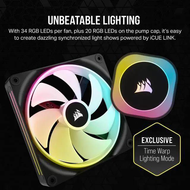 Alt view image 5 of 10 - CORSAIR iCUE Link H115i RGB Liquid CPU Cooler - 280mm AIO - QX140 RGB Fans - Fits Intel® LGA 1700, AMD® AM5 - iCUE Link System Hub Included - Black