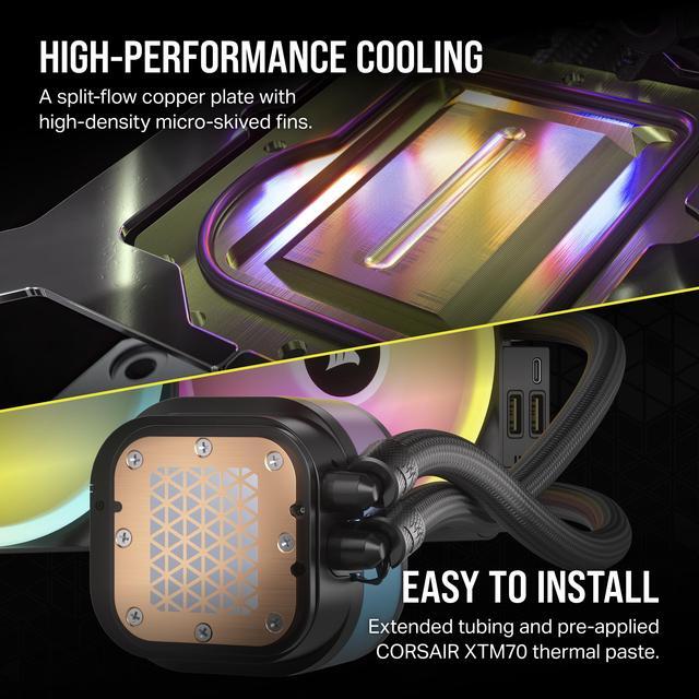 Alt view image 7 of 10 - CORSAIR iCUE Link H115i RGB Liquid CPU Cooler - 280mm AIO - QX140 RGB Fans - Fits Intel® LGA 1700, AMD® AM5 - iCUE Link System Hub Included - Black