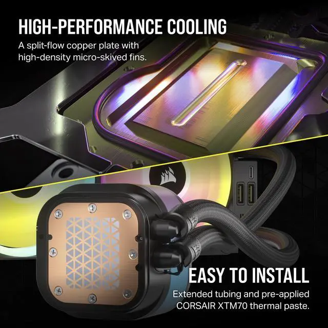 Alt view image 7 of 10 - CORSAIR iCUE Link H150i RGB Liquid CPU Cooler - 360mm AIO - QX120 RGB Fans - Fits Intel LGA 1851/1700, AMD AM5 - iCUE Link System Hub Included - Black