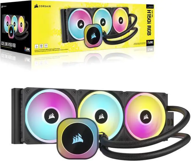 Alt view image 10 of 10 - CORSAIR iCUE Link H150i RGB Liquid CPU Cooler - 360mm AIO - QX120 RGB Fans - Fits Intel LGA 1851/1700, AMD AM5 - iCUE Link System Hub Included - Black