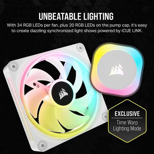 Alt view image 5 of 10 - CORSAIR iCUE LINK H100i RGB Liquid CPU Cooler - QX120 RGB Fans - White - 240mm Radiator - Fits Intel LGA 1851, 1700, AMD AM5 - iCUE LINK System Hub Included