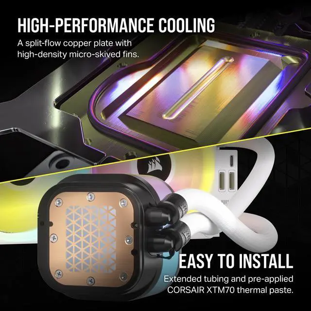 Alt view image 7 of 10 - CORSAIR iCUE LINK H100i RGB Liquid CPU Cooler - QX120 RGB Fans - White - 240mm Radiator - Fits Intel LGA 1851, 1700, AMD AM5 - iCUE LINK System Hub Included