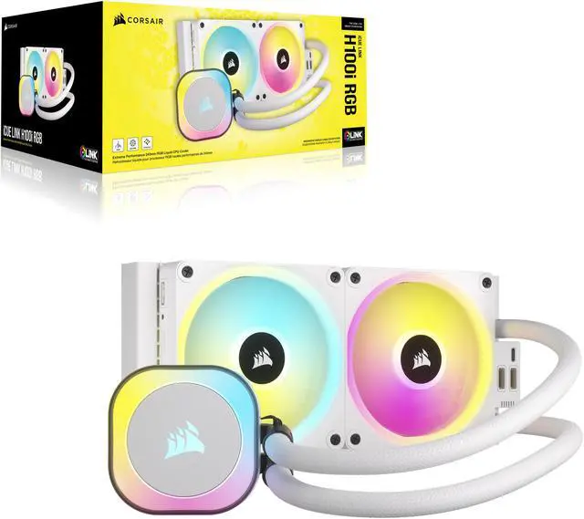 Alt view image 10 of 10 - CORSAIR iCUE LINK H100i RGB Liquid CPU Cooler - QX120 RGB Fans - White - 240mm Radiator - Fits Intel LGA 1851, 1700, AMD AM5 - iCUE LINK System Hub Included