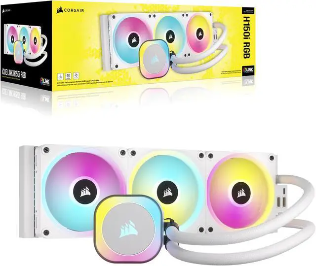 Alt view image 10 of 10 - CORSAIR iCUE LINK H150i RGB Liquid CPU Cooler - QX120 RGB Fans - White - 360mm Radiator - Fits Intel® LGA 1700, AMD® AM5 - iCUE LINK System Hub Included