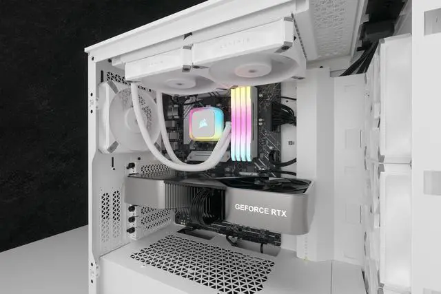 Alt view image 12 of 13 - CORSAIR H100i RGB ELITE Liquid CPU Cooler - White - 16 Dynamic RGB LEDs - AF120 ELITE PWM Fans - Intel LGA 1851, 1700, 1200, 2066, AMD®  AM5 & AM4 Sockets