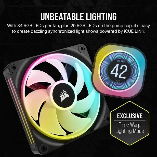 Alt view image 4 of 8 - CORSAIR iCUE Link H100i LCD Liquid CPU Cooler - 240mm AIO - QX120 RGB Fans - 2.1” IPS LCD Screen - Fits Intel LGA 1851/1700, AMD AM5 - iCUE Link System Hub Included - Black