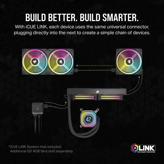 Alt view image 8 of 8 - CORSAIR iCUE Link H100i LCD Liquid CPU Cooler - 240mm AIO - QX120 RGB Fans - 2.1” IPS LCD Screen - Fits Intel LGA 1851/1700, AMD AM5 - iCUE Link System Hub Included - Black