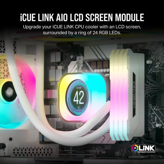 Alt view image 11 of 14 - CORSAIR iCUE Link AIO LCD Screen Module - 2.1” IPS LCD Screen - 24 Individually Addressable RGB LEDs - Tool-Free Installation - Black