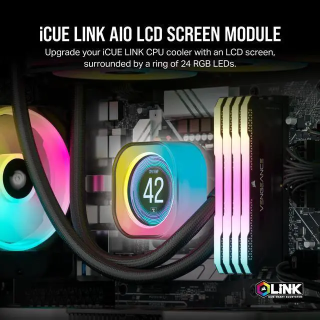 Alt view image 12 of 14 - CORSAIR iCUE Link AIO LCD Screen Module - 2.1” IPS LCD Screen - 24 Individually Addressable RGB LEDs - Tool-Free Installation - Black