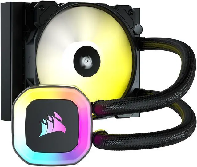 Main image of CORSAIR H55 RGB Liquid CPU Cooler, 120mm Radiator, SP120 RGB ELITE PWM fan, 21 bright RGB LEDs - LGA 1200,115X, AM5, and AM4 -CW-9060052-WW