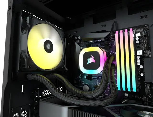 Alt view image 5 of 9 - CORSAIR H55 RGB Liquid CPU Cooler, 120mm Radiator, SP120 RGB ELITE PWM fan, 21 bright RGB LEDs - LGA 1200,115X, AM5, and AM4 -CW-9060052-WW