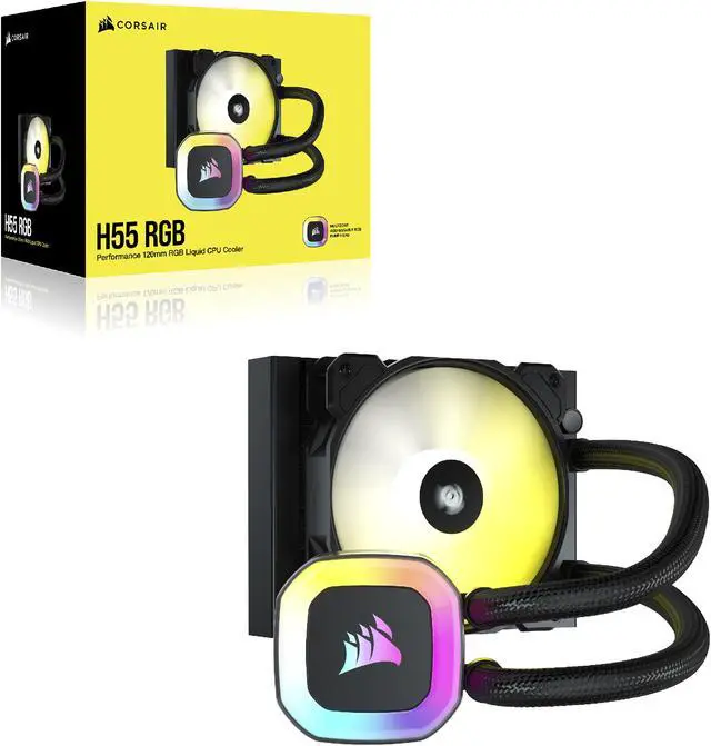 Alt view image 9 of 9 - CORSAIR H55 RGB Liquid CPU Cooler, 120mm Radiator, SP120 RGB ELITE PWM fan, 21 bright RGB LEDs - LGA 1200,115X, AM5, and AM4 -CW-9060052-WW