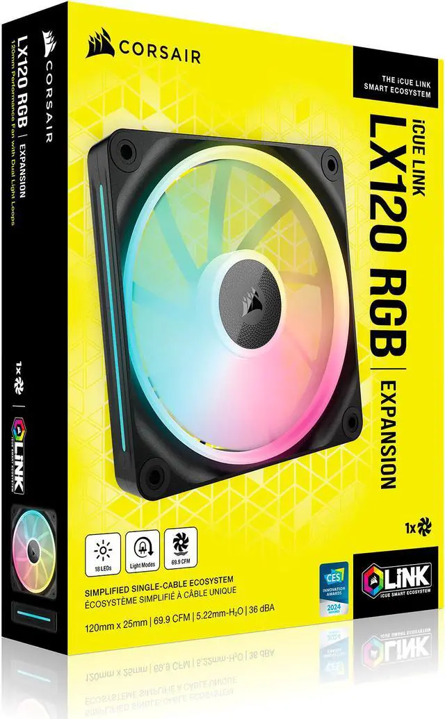 Alt view image 3 of 17 - CORSAIR iCUE LINK LX120 RGB 120mm PWM Fan Expansion - Dual Light Loops - Requires iCUE LINK System Hub (Sold Separately) - CORSAIR AirGuide Technology