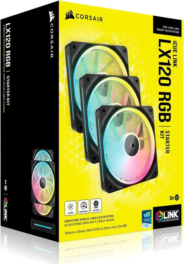 Alt view image 3 of 19 - CORSAIR LX RGB Series, iCUE LINK LX120 RGB, 120mm Fan, Triple Pack