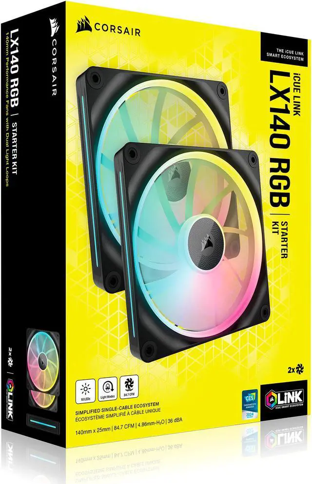 Alt view image 4 of 12 - CORSAIR LX RGB Series, iCUE LINK LX140 RGB, 140mm Fan, Dual Pack