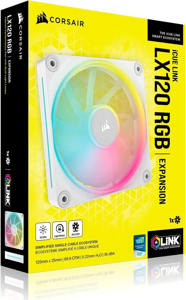 Alt view image 4 of 16 - CORSAIR LX RGB Series, iCUE LINK LX120 RGB White, 120mm Fan, Single Pack