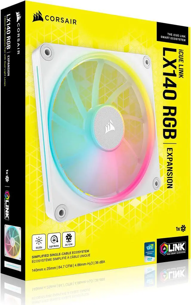 Alt view image 4 of 11 - CORSAIR LX RGB Series, iCUE LINK LX140 RGB White, 140mm Fan, Single Pack