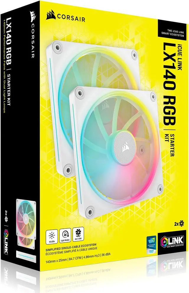 Alt view image 6 of 12 - CORSAIR LX RGB Series, iCUE LINK LX140 RGB White, 140mm Fan, Dual Pack