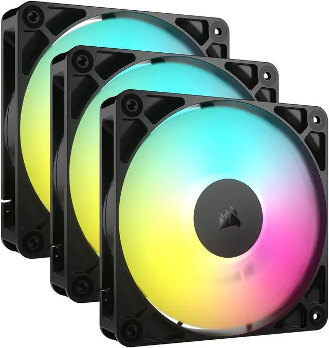 Main image of CORSAIR RS120 ARGB PWM 120mm Fans Triple Pack - Simplified Control - Daisy-Chain 4-Pin PWM and +5V ARGB Connections - Concentrated AirGuide Cooling - Magnetic Dome Bearing