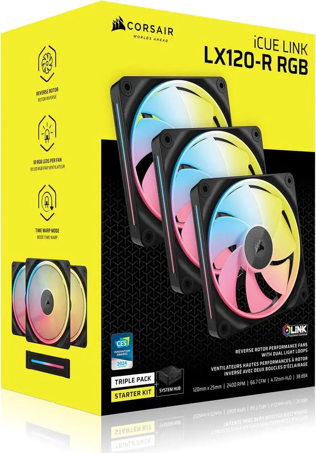 Alt view image 4 of 10 - CORSAIR iCUE LINK LX120-R RGB 120mm PWM Reverse Fans Starter Kit – Reverse Fan Blade - Dual Light Loops - Easy iCUE LINK Connectivity - Magnetic Dome Bearing