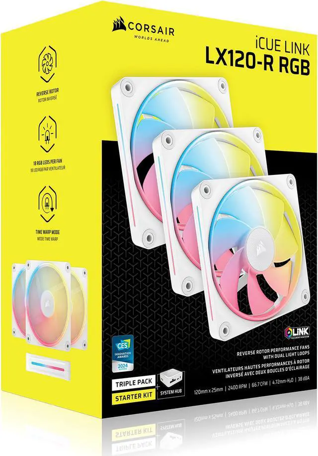 Alt view image 4 of 9 - CORSAIR iCUE LINK LX120-R RGB 120mm PWM Reverse Fans Starter Kit - White – Reverse Fan  Blade - Dual Light Loops - Easy iCUE LINK Connectivity - Magnetic Dome Bearing
