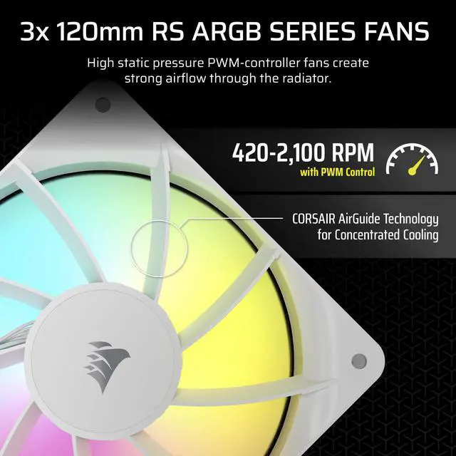 Alt view image 4 of 20 - CORSAIR NAUTILUS 360 RS ARGB Liquid CPU Cooler – White – RS120 ARGB Fans – Fits Intel®  LGA 1851, AMD® AM5/AM4 – Simple Daisy-Chain Connections - Direct Motherboard  Connection