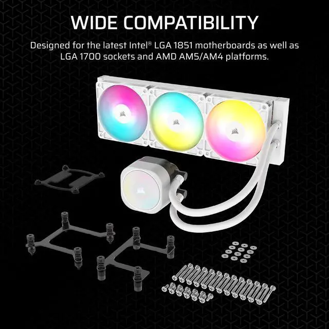 Alt view image 7 of 20 - CORSAIR NAUTILUS 360 RS ARGB Liquid CPU Cooler – White – RS120 ARGB Fans – Fits Intel®  LGA 1851, AMD® AM5/AM4 – Simple Daisy-Chain Connections - Direct Motherboard  Connection