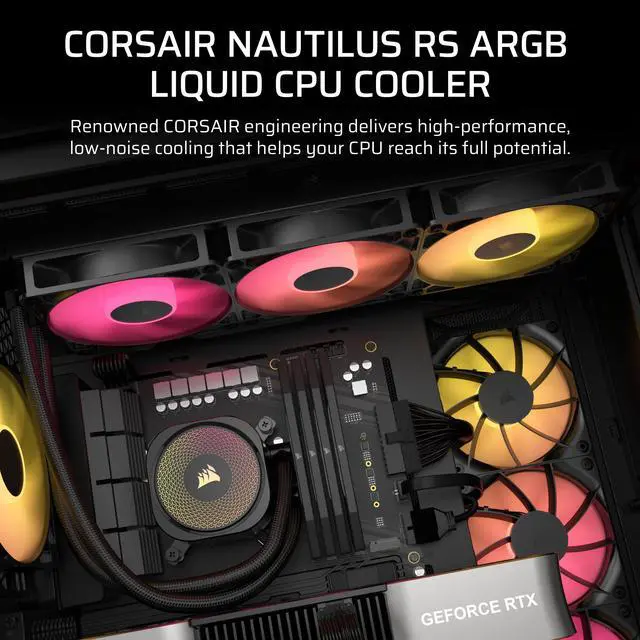 Alt view image 12 of 20 - CORSAIR NAUTILUS 360 RS ARGB Liquid CPU Cooler – RS120 ARGB Fans – Fits Intel® LGA 1851,  AMD® AM5/AM4 – Simple Daisy-Chain Connections - Direct Motherboard Connection