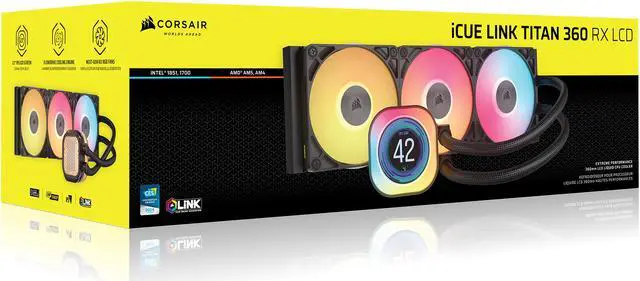Alt view image 16 of 16 - CORSAIR iCUE LINK TITAN 360 RX LCD Liquid CPU Cooler – RX120 RGB Fans – Fits Intel® LGA  1851/1700, AMD® AM5/AM4 – iCUE LINK System Hub Included
