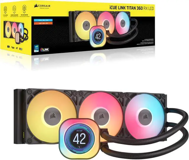 Alt view image 15 of 16 - CORSAIR iCUE LINK TITAN 360 RX LCD Liquid CPU Cooler – RX120 RGB Fans – Fits Intel® LGA  1851/1700, AMD® AM5/AM4 – iCUE LINK System Hub Included