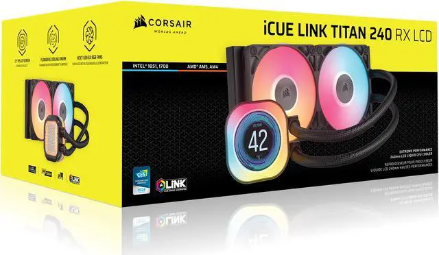 Alt view image 17 of 17 - CORSAIR iCUE LINK TITAN 240 RX LCD Liquid CPU Cooler – RX120 RGB Fans – Fits Intel® LGA 1851/1700, AMD® AM5/AM4 – iCUE LINK System Hub Included