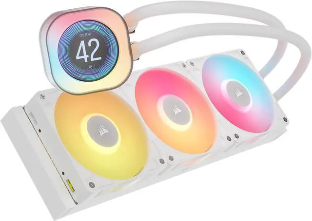 Alt view image 3 of 17 - CORSAIR iCUE LINK TITAN 360 RX LCD Liquid CPU Cooler – White – RX120 RGB Fans – Fits Intel®  LGA 1851/1700, AMD® AM5/AM4 – iCUE LINK System Hub Included