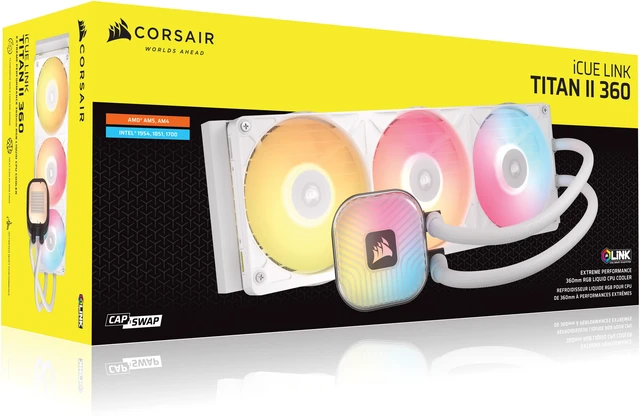 Alt view image 17 of 17 - CORSAIR iCUE LINK TITAN II 360 RX RGB AIO Liquid CPU Cooler - White - RX II RGB Fans - Fits AMD AM5/AM4 & Intel LGA 1954/1851/1700 - iCUE LINK System Hub Included