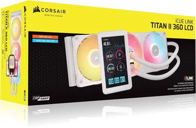 Alt view image 10 of 10 - CORSAIR iCUE LINK TITAN II 360 RX LCD AIO Liquid CPU Cooler - White - 5" IPS LCD Screen - 720x1280 - DisplayPort Input - RX II RGB Fans - Fits AMD AM5/AM4 & Intel LGA 1954/1851/1700 - iCUE LINK System