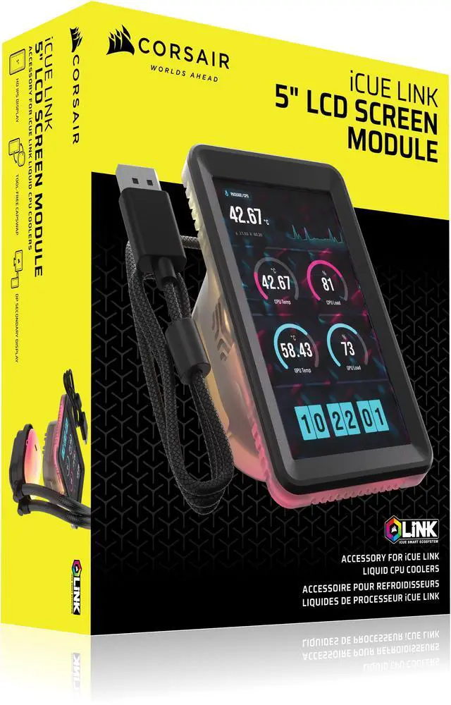 Alt view image 9 of 9 - CORSAIR iCUE LINK 5" LCD Screen Module - For iCUE LINK TITAN II RX and iCUE LINK TITAN RX AIO CPU Coolers - 5" IPS LCD Screen - 720x1280 resolution - DisplayPort input - Easy Tool-Free Installation