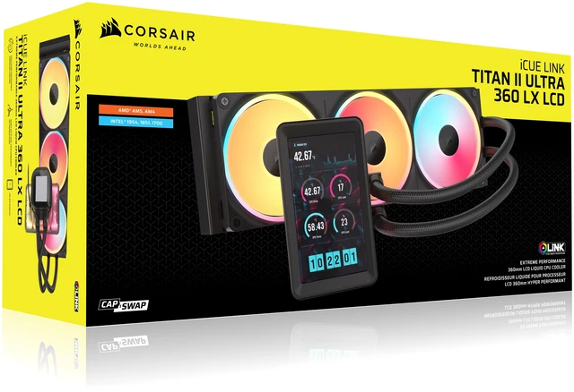 Alt view image 6 of 6 - CORSAIR iCUE LINK TITAN II ULTRA 360 LX LCD Black 360mm AIO Liquid CPU Cooler, 5-inch IPS LCD, FlowDrive Gen 2 Pump, LX360 RGB Fans, AMD AM5 AM4, Intel LGA 1851 LGA 1700
