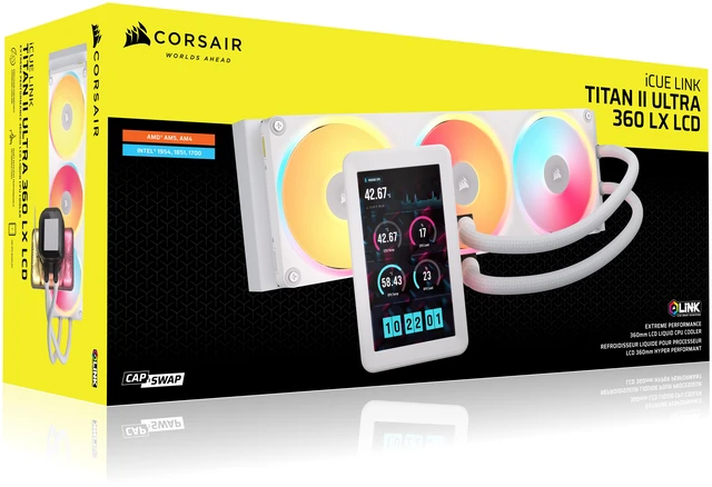Alt view image 6 of 6 - CORSAIR iCUE LINK TITAN II ULTRA 360 LX LCD White 360mm AIO Liquid CPU Cooler, 5-inch IPS LCD, FlowDrive Gen 2 Pump, LX360 RGB Fans, AMD AM5 AM4, Intel LGA 1851 LGA 1700