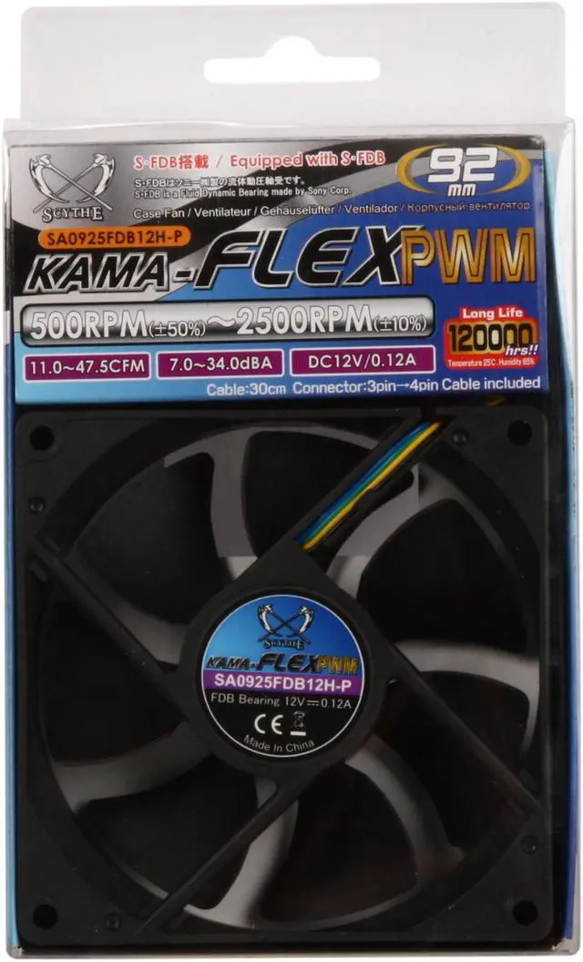 Alt view image 5 of 5 - Scythe Kama FLEX PWM 92 SA0925FDB12H-P 92mm Case Fan