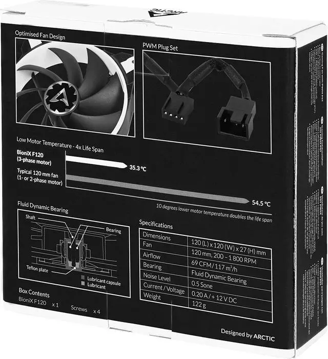 Alt view image 6 of 6 - Arctic BioniX F120, Gaming Fan with PWM PST, 120 mm -WHITE