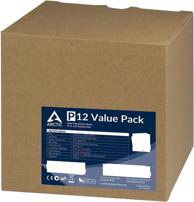 Alt view image 6 of 6 - Arctic P12 Value Pack, Pressure Optimized 120mm fan - 5pack
