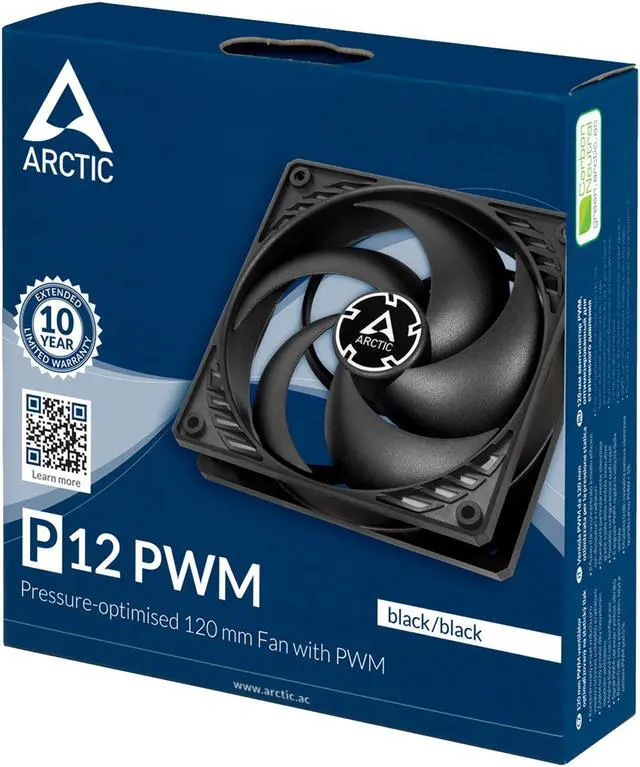 Alt view image 5 of 6 - Arctic P12 PWM (Black/Black), Pressure Optimized 120mm Fan with PWM