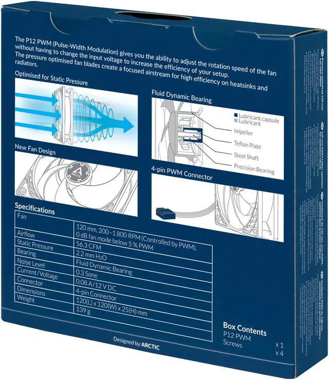 Alt view image 5 of 5 - Arctic P12 PWM (White/Transparent), Pressure Optimised 120mm Fan with PWM