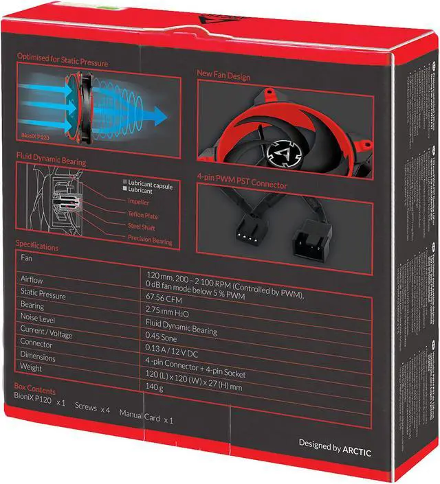 Alt view image 7 of 7 - Arctic BioniX P120 (Red) - Pressure-optimised 120 mm Gaming Fan with PWM Sharing Technology (PST)