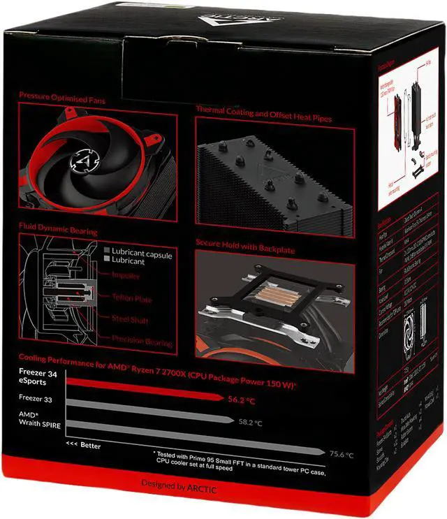 Alt view image 10 of 10 - ARCTIC Freezer 34 eSports Edition - Tower CPU Cooler with Push-Pull Configuration, Wide Range of Regulation 200 to 2000 RPM, Includes Low Noise PWM 120 mm Fan - Red LGA 1700 Compatible